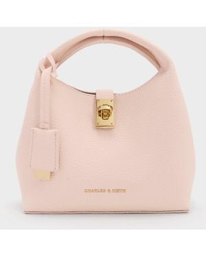 Charles & Keith Mini Chance Turn-Lock Bucket Bag - Pink