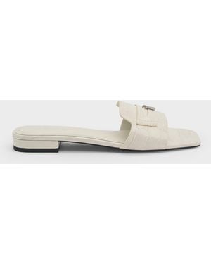 Charles & Keith Griselda Croc-Effect Slide Sandals - White
