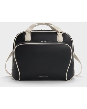 Charles & Keith Nelly Two-Tone Boxy Backpack - Black