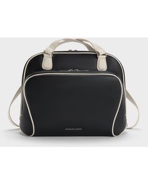 Charles & Keith Nelly Two-Tone Boxy Backpack - Black