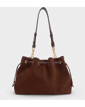 Charles & Keith Moxie Drawstring Bucket Bag - Brown