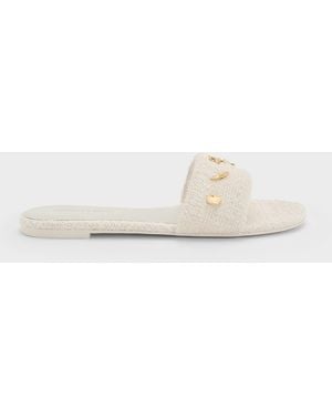 Charles & Keith Tweed Beach Slide Sandals - Natural