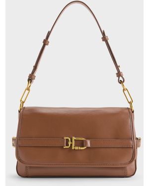 Charles & Keith Gwynne Metallic-buckle Belted Shoulder Bag - Brown