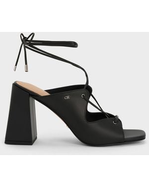 Charles & Keith Jianna Leather Heeled Sandals - Black
