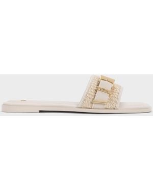 Charles & Keith Whitney Leather & Raffia Slide Sandals - Natural