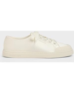 Charles & Keith Satin Lace-Up Trainers - Natural