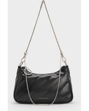 Charles & Keith Philomena Crinkle-Effect Chain-Strap Crossbody Bag - White