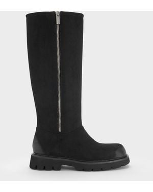 Charles & Keith Rosamond Faux Suede Knee-High Boots - Black