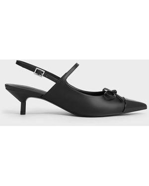 Charles & Keith Bow Cap-toe Kitten-heel Slingback Court Shoes - White