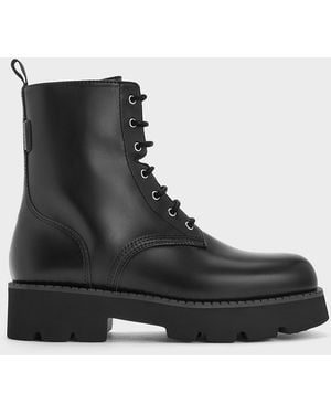 Charles & Keith Ridged-sole Lace-up Combat Boots - Black