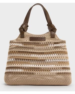 Charles & Keith Mini Ida Multi-Stripe Knitted Tote Bag - Natural