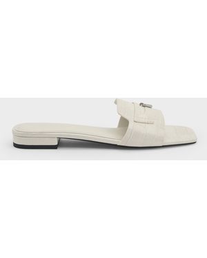 Charles & Keith Griselda Croc-Effect Slide Sandals - White