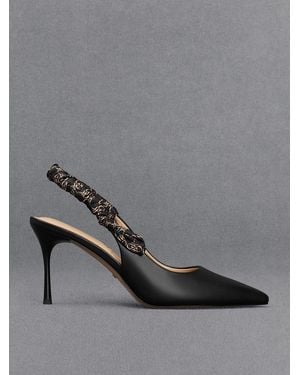 Charles & Keith Tully Leather Ruched Print Slingback Pumps - Gray