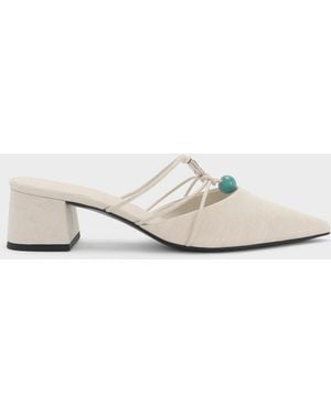 Charles & Keith Georgie Linen Bead Pointed Mules - White