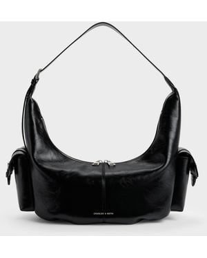 Charles & Keith Large Bessie Side-Pocket Hobo Bag - Black