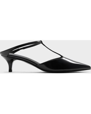 Charles & Keith T-Bar Pointed-Toe Kitten-Heel Mules - Multicolour