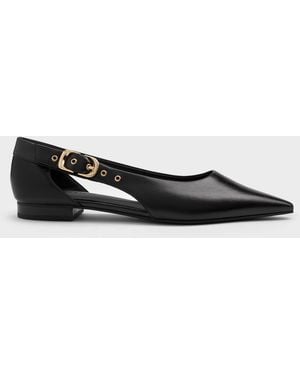 Charles & Keith Buckled Cut-Out Ballet Flats - White