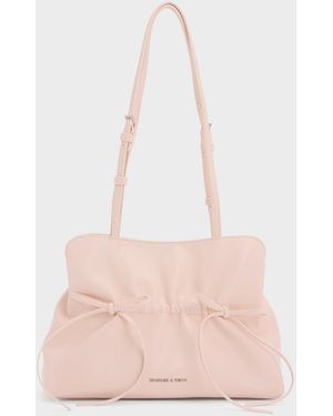 Charles & Keith Reese Ruched Bow Shoulder Bag - Pink