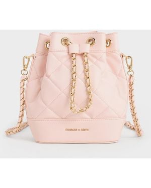 Charles & Keith Julia Quilted Two-way Bucket Bag - Pink