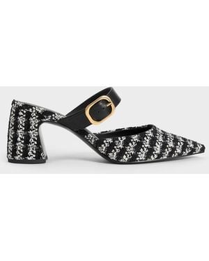 Charles & Keith Tweed Pointed-toe Mary Jane Heeled Mules - White