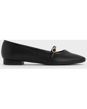Charles & Keith Contrast-Trim Buckle-Strap Mary Janes - Black