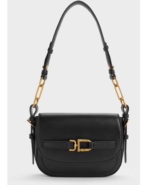 Charles & Keith Gwynne Metallic-accent Saddle Bag - White