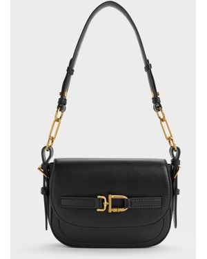 Charles & Keith Gwynne Metallic-accent Saddle Bag - White