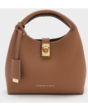 Charles & Keith Mini Chance Turn-Lock Bucket Bag - Brown