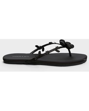 Charles & Keith Puffy Flower Thong Sandals - Black