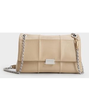 Charles & Keith Delfina Quilted Chain-Strap Shoulder Bag - Natural