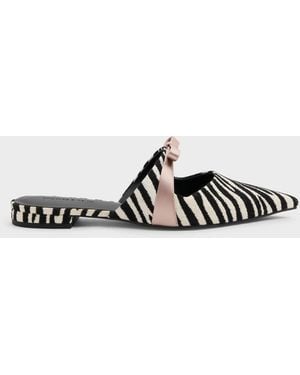 Charles & Keith Kaleen Zebra-Print Pointed Mules - White