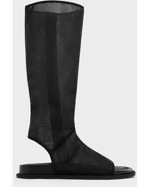 Charles & Keith Loren Mesh Cut-Out Boot Sandals - Black