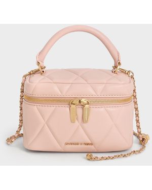 Charles & Keith Arwen Quilted Top Handle Vanity Bag - Pink