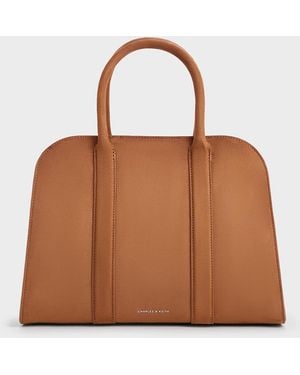 Charles & Keith Axel Faux Suede Bowling Bag - Brown