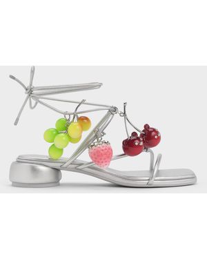Charles & Keith Strappy Tie-around Sandals & Fruit Charms Set - Metallic