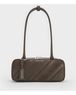Charles & Keith Zeya Recycled Suede Striped Shoulder Bag - White