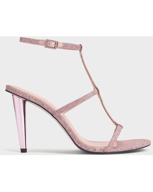 Charles & Keith Glittered T-Bar Ankle-Strap Sandals - Natural