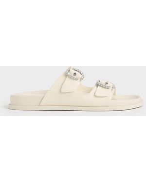 Charles & Keith Embellished Buckle Sandals - Natural