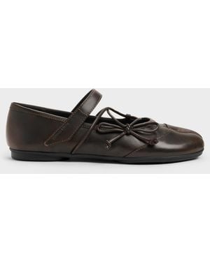 Charles & Keith Aether Lace-Up Split-Toe Mary Jane Flats - Black