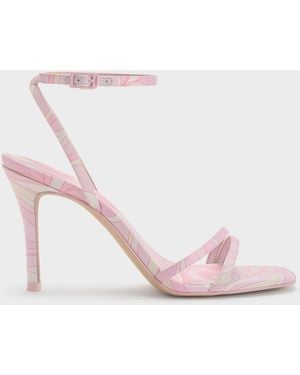 Charles & Keith Swirl-Print Ankle-Strap Heels - Pink