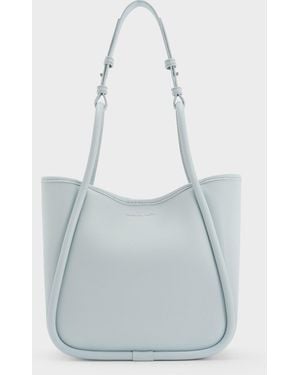 Charles & Keith Mini Lyla Tubular Tote Bag - Blue
