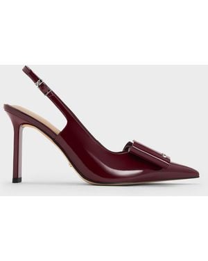 Charles & Keith Lu Patent Leather Bow Slingback Pumps - Pink