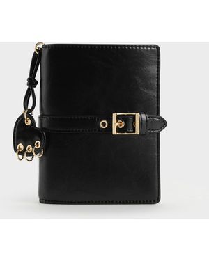 Charles & Keith Rey Heart Belted Passport Holder - Black