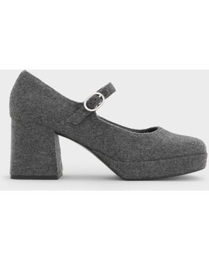 Charles & Keith Felt Platform Mary Jane Pumps - Gray