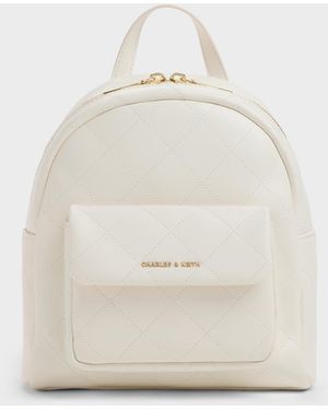 Charles & Keith Alva Quilted Front-pocket Backpack - Natural