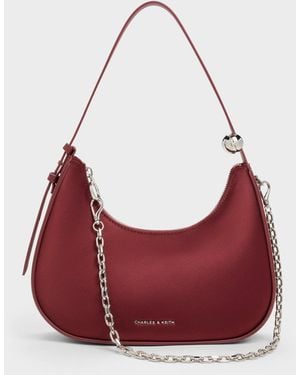 Charles & Keith Jesmyn Satin Chain Two-way Bag - Red
