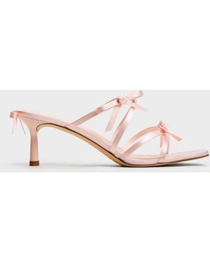 Charles & Keith Kelis Rose-Bow Strappy Heeled Mules - Pink