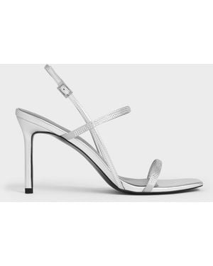 Charles & Keith Arona Metallic Crystal Stiletto Sandals - White