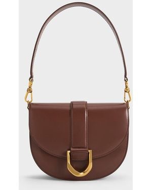 Charles & Keith Gabine Leather Saddle Bag - White