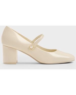 Charles & Keith Marie Pearl Mary Jane Court Shoes - Natural